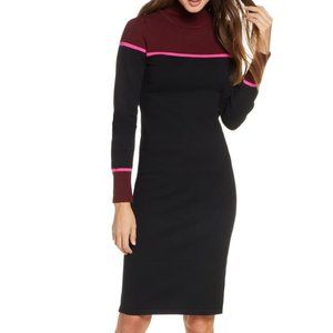 Colorblock Mock Neck Long Sleeve Sweater Dress
